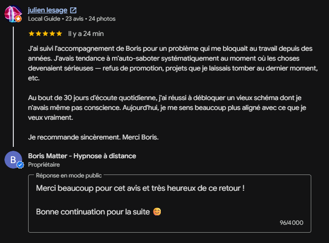 Avis Google de Julien Lesage